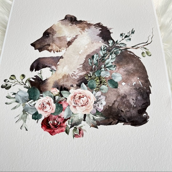 Watercolor Floral Bear Wall Art Print Poster Unframed - Picture 14 of 17